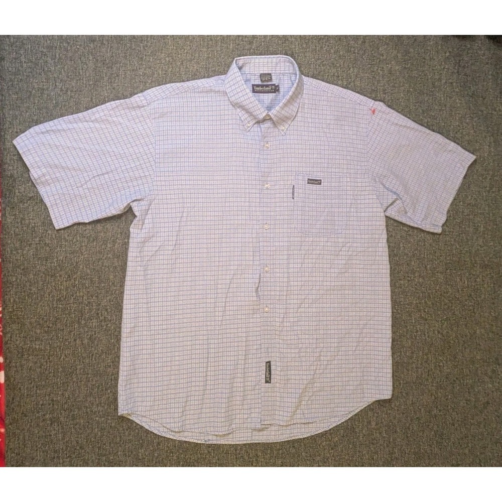 Vintage Timberland Weathergear Mens Button Up Shirt Plaid Button Size XL Blue Te